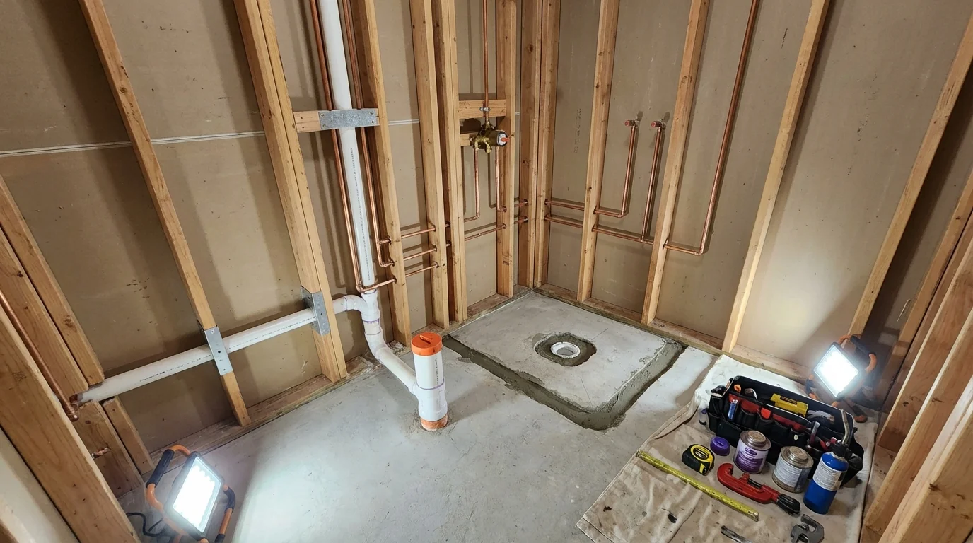 Bathroom rough-in plumbing during remodel by Johns Plumbing LLC in Mahnomen