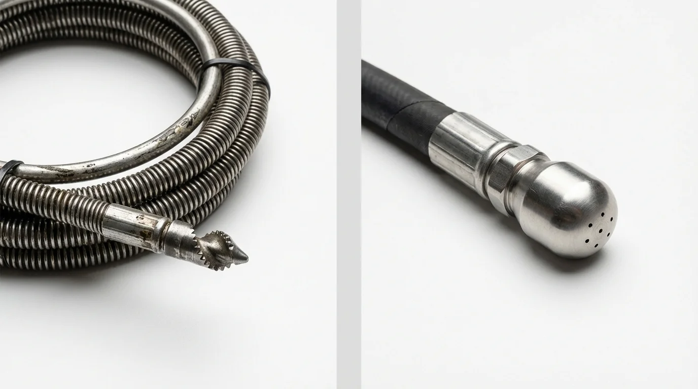 Drain snake cable and hydro jetting nozzle used for drain cleaning in Mahnomen, MN